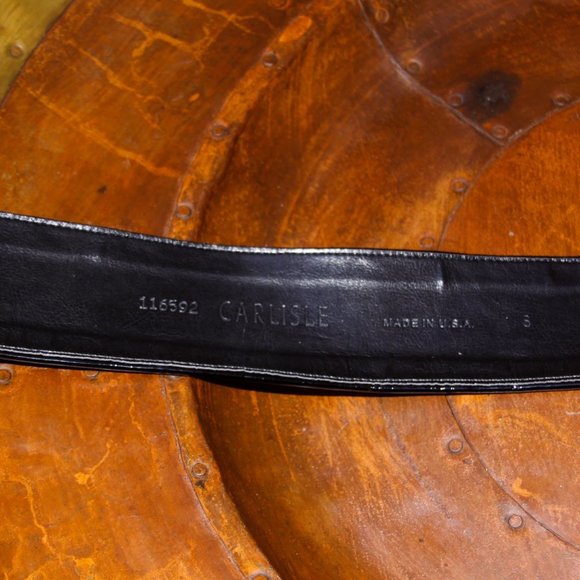 CARLISLE Designer Cork Black Patent Leather Wide Belt Gold Accents Small - Picture 4 of 7